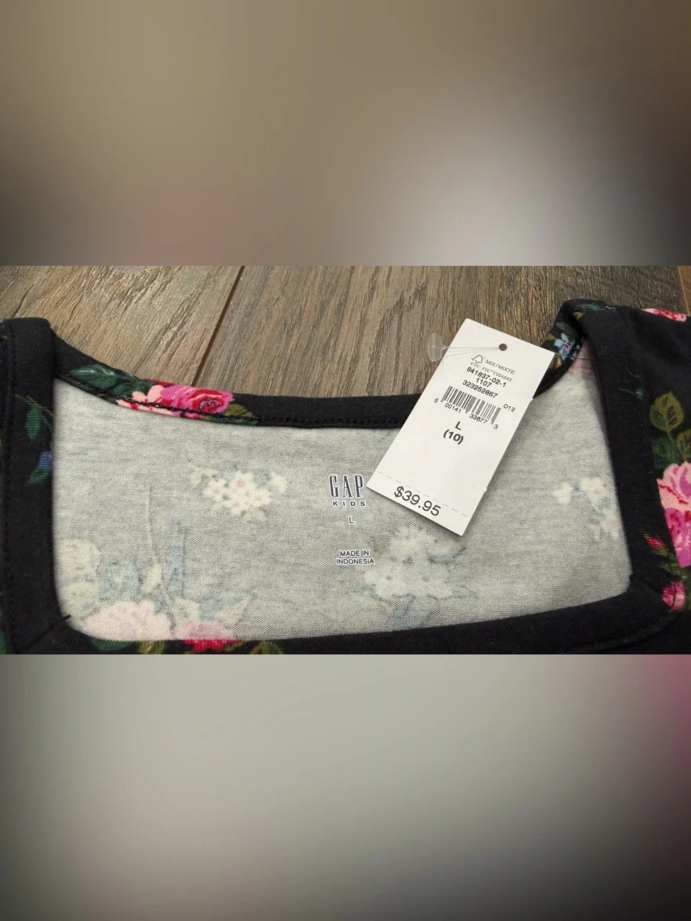 Gap Girls Bubble Dress, Black Pink Floral, Size Large (10), NEW